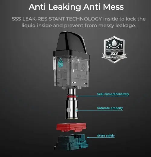 Vape device with anti-leakage technology on a dark background