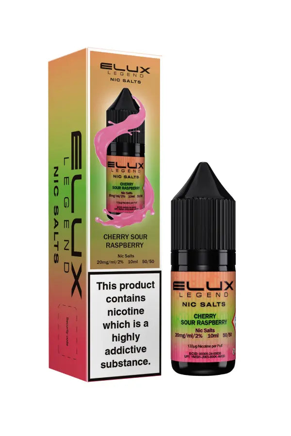 Elux Legend Nic Salts Cherry Sour Raspberry vape juice packaging on a white background