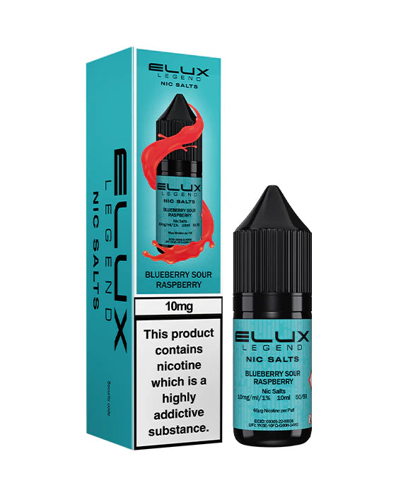 Elux Legend Nic Salts Blueberry Sour Raspberry vape juice packaging on a white background
