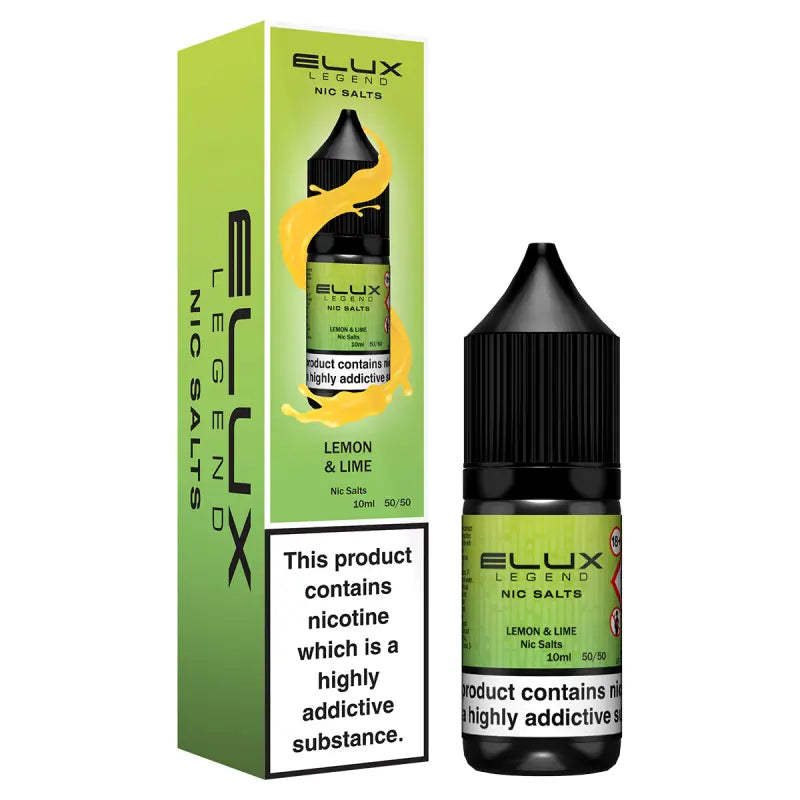 Elux Legend Nic Salts Lemon & Lime flavor bottle and packaging on a white background