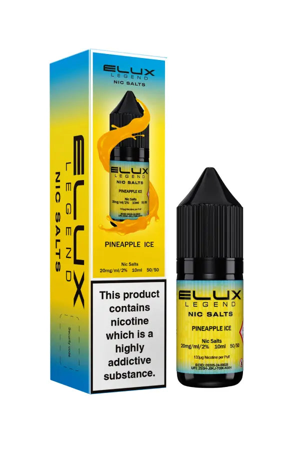 Elux Legend Nic Salts Pineapple Ice vape juice packaging on a white background