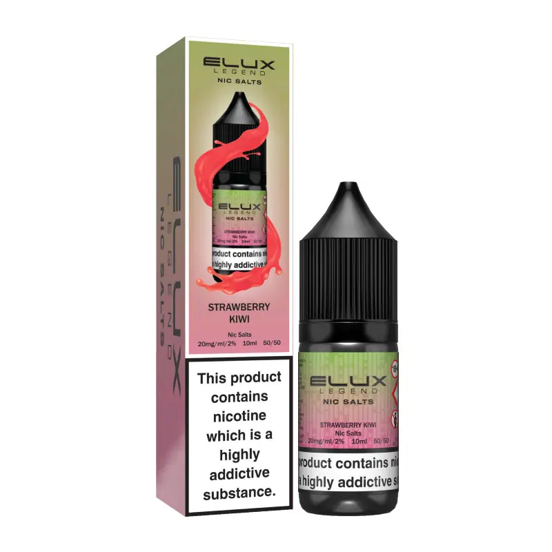 Elux Legends Strawberry Kiwi vape juice bottle and packaging on a white background