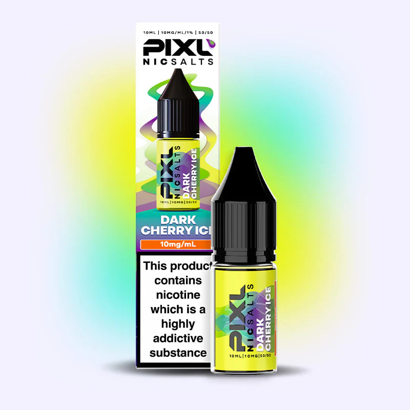 PIXL Dark Cherry Ice nicotine salt e-liquid bottle and packaging on a white background
