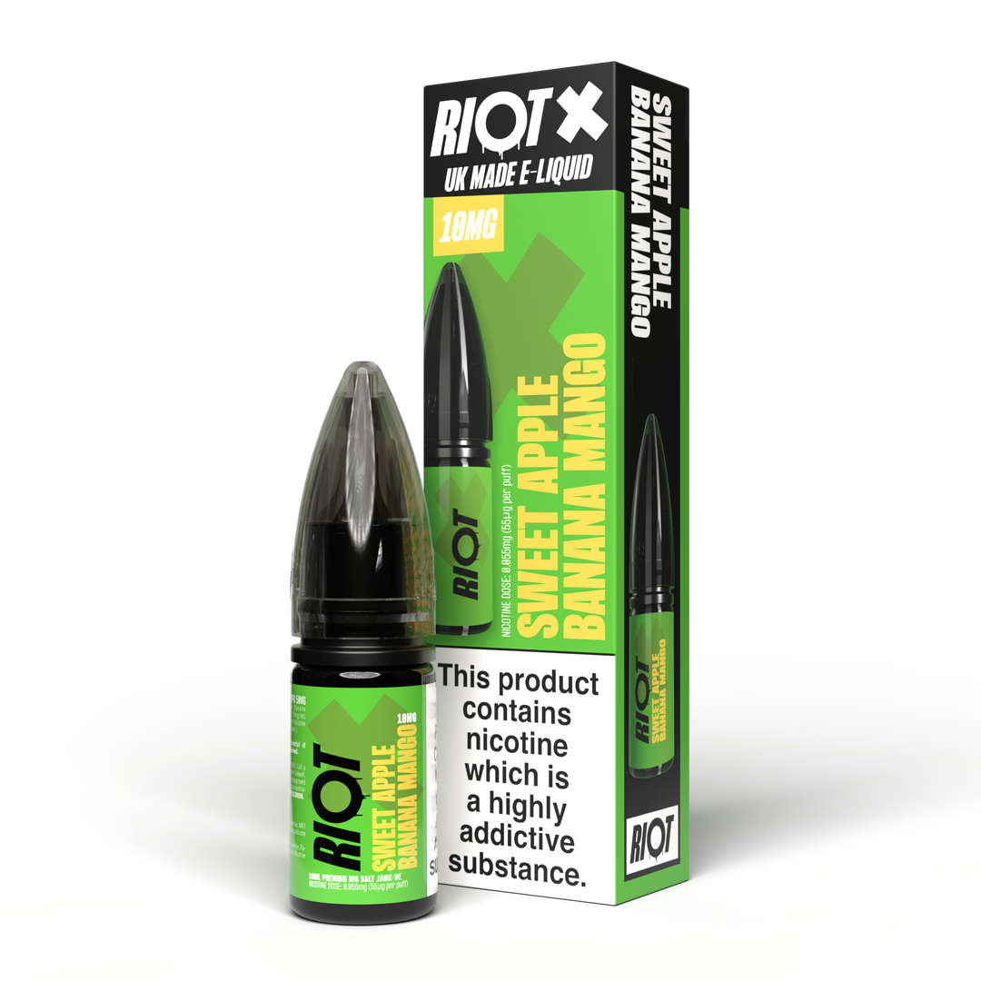 Riot e-liquid bottle and packaging on a white background