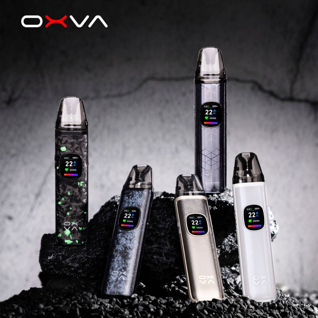OXVA vaping devices on a textured surface