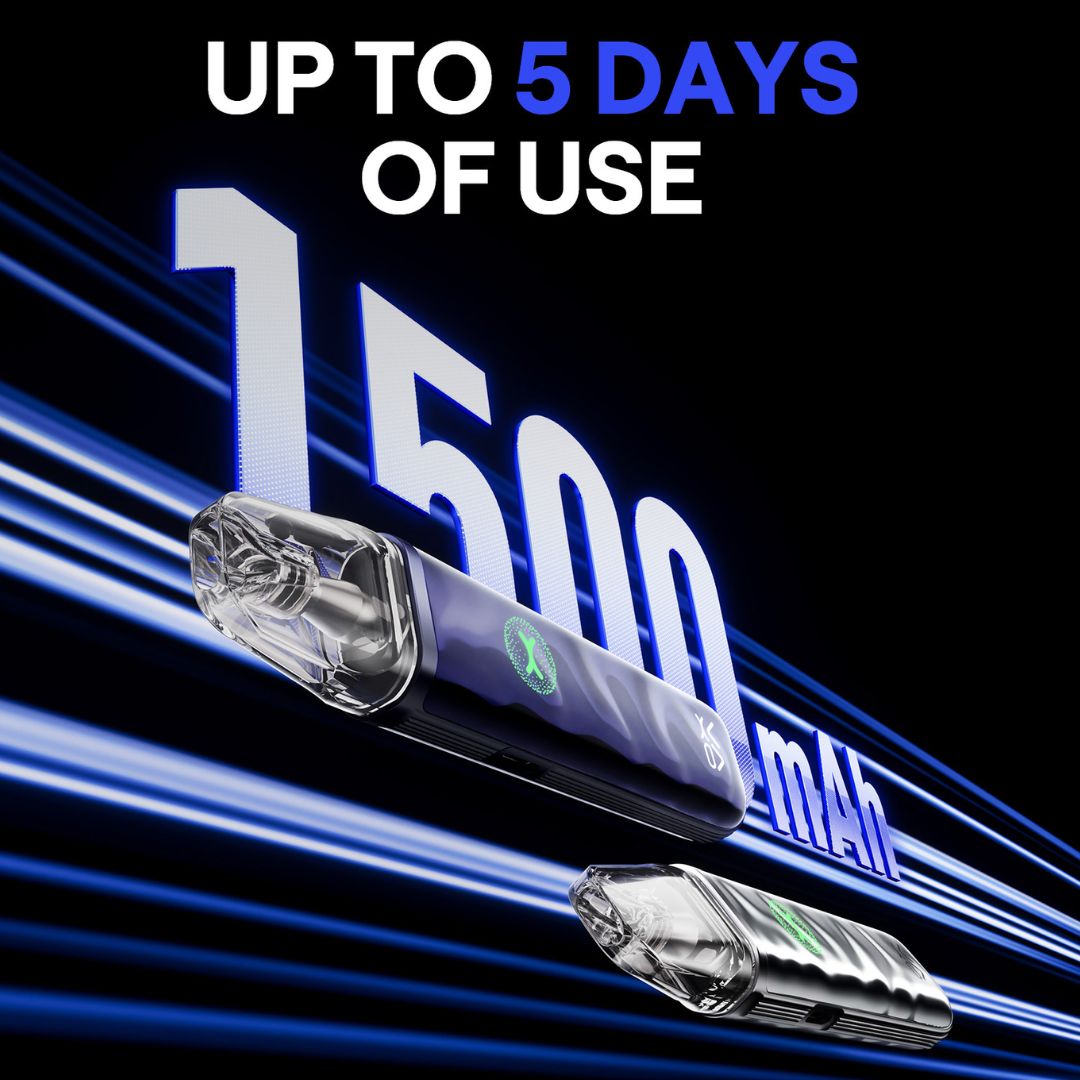 Battery with '1500 mAh' label and 'Up to 5 Days of Use' text on a dark background