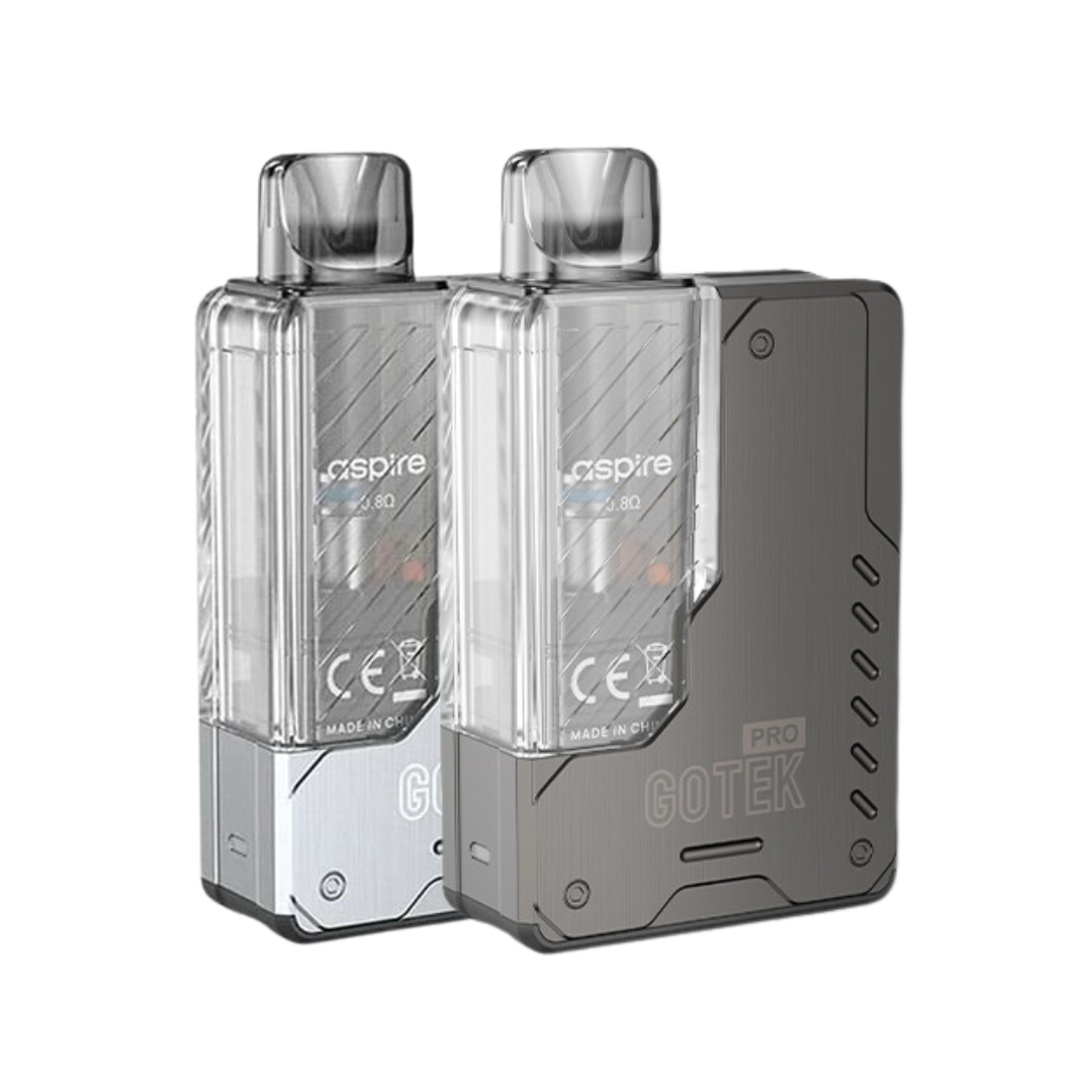 aspire gotek pro pod vape kits in gunmetal and stainless steel