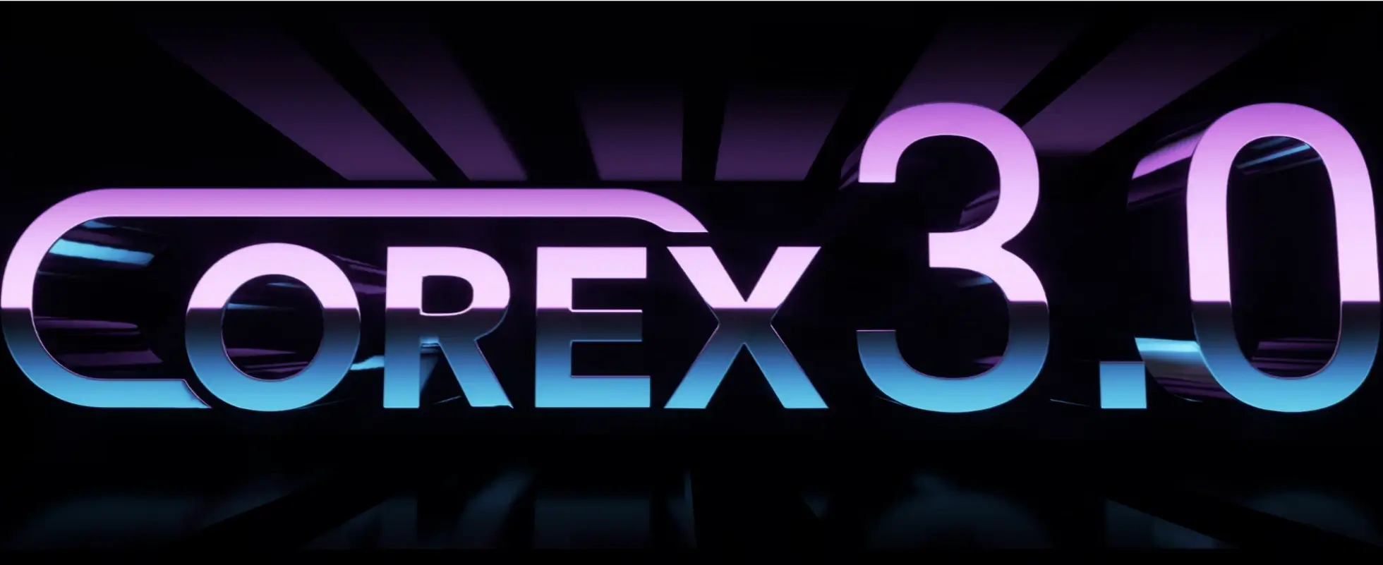 COREX 3.0 logo with a futuristic design on a dark background