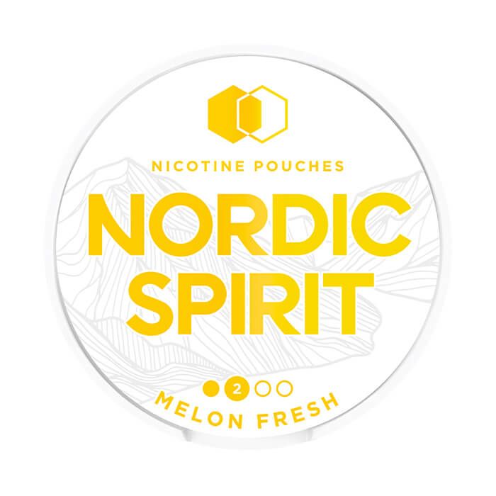 Nicotine pouches packaging with 'Nordic Spirit' Melon Fresh with branding on a white background