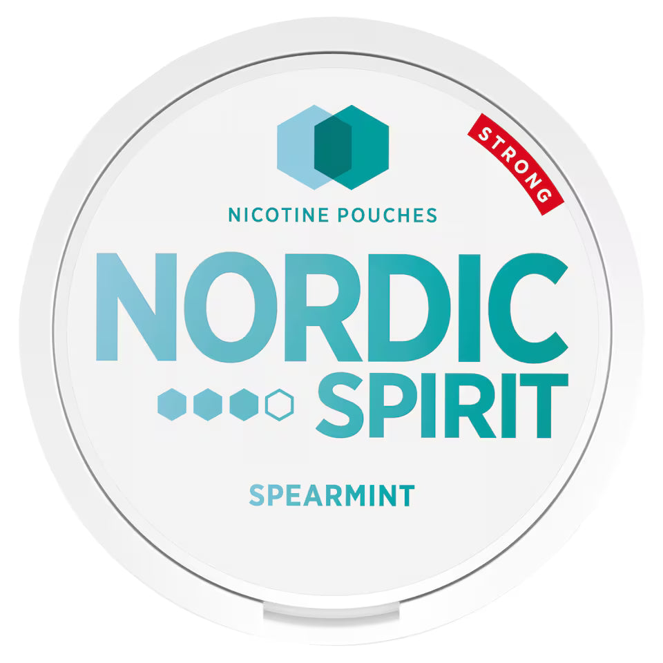 Nordic Spirit nicotine pouches packaging with spearmint flavor on a white background