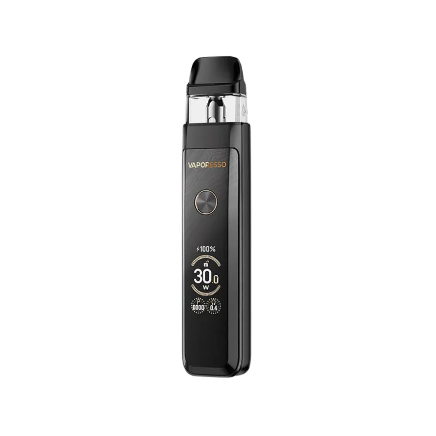 Black Vaporesso Xros Pro 2 vape device with digital display on a white background