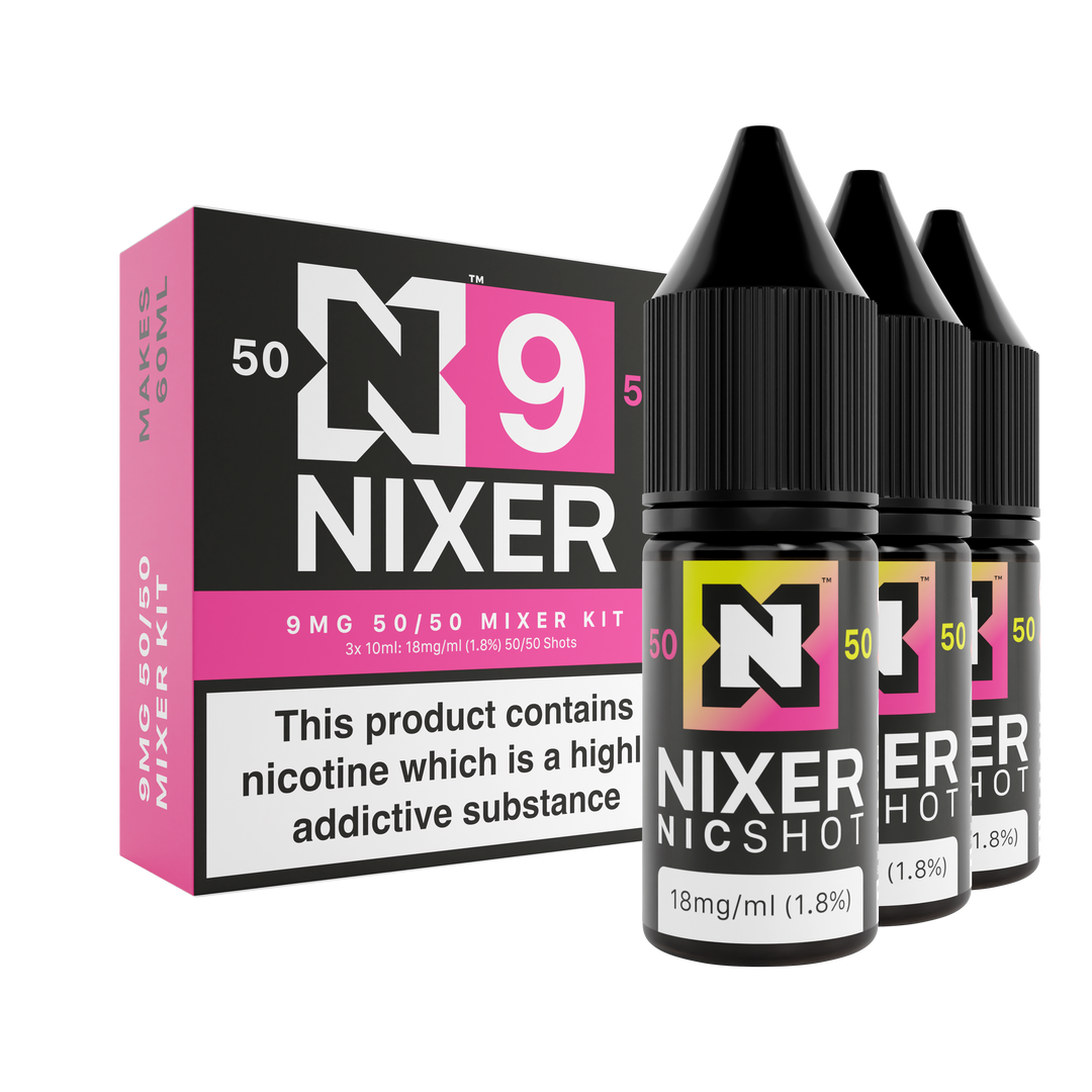 nixer 9mg 50/50 VG/PG freebase mixer nic shot kit